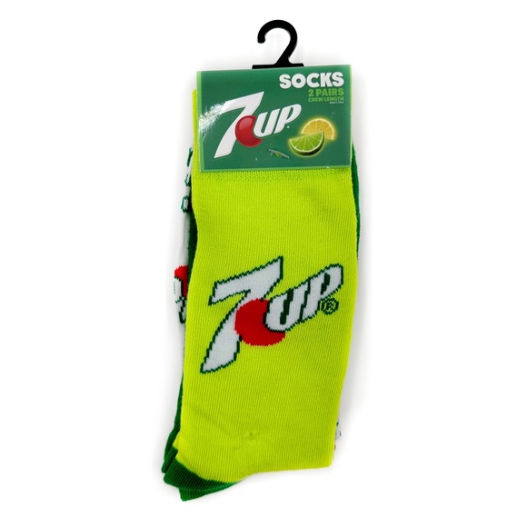 7Up Soda Logo Crew Socks 2 Pairs 7-Up 7 Up Green White Mens Womens Novelty Gift - Picture 2 of 7